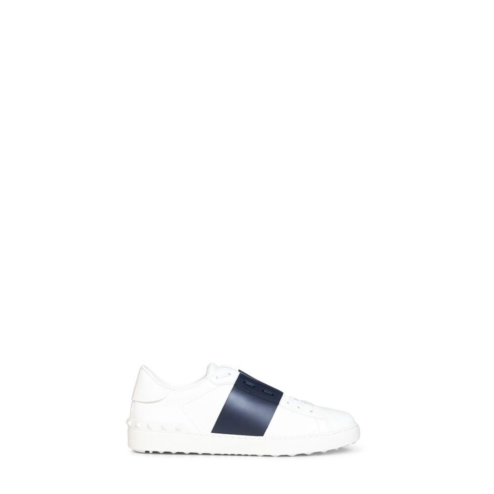 Valentino Garavani Men White And Navy Blue Calfskin Leather Open Sneakers